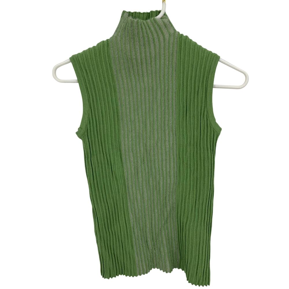 RIHOAS Women's Green Acrylic Sleeveless Turtleneck Ribbed Top Size OSFM